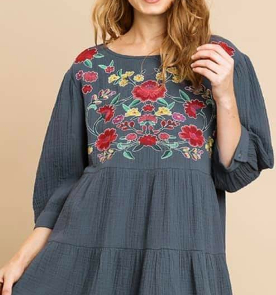 Floral embroidered swing bohemian dress